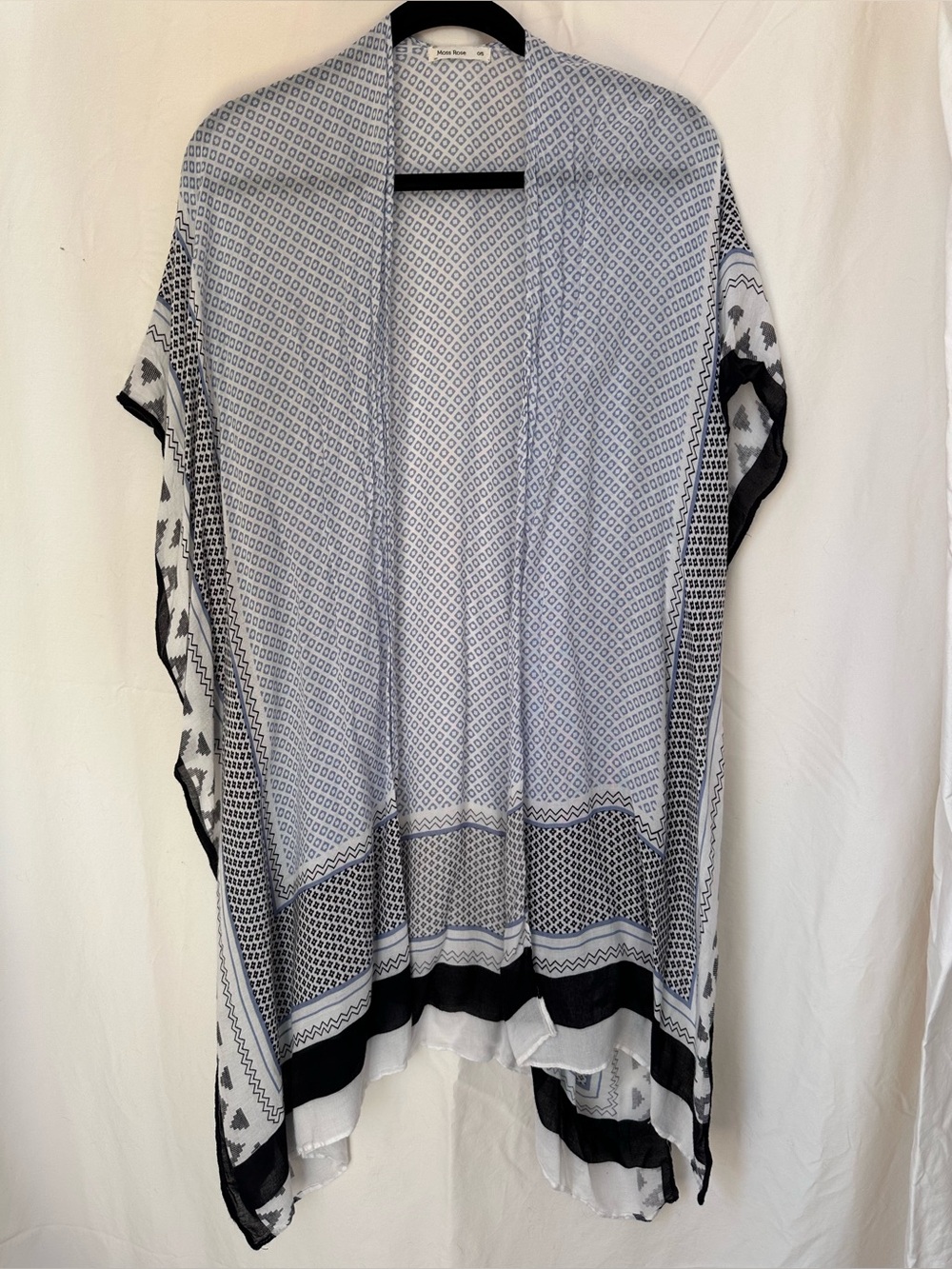 Blue & White Printed Open-Front Kimono Tunic - Women Tops